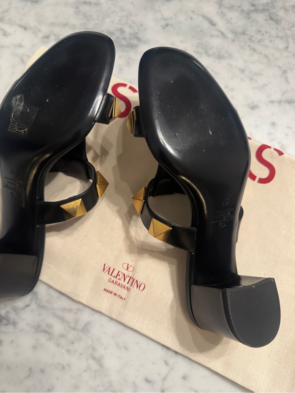 Valentino Black Leather Slide Mules with Gold Pyramid Studs - Picture 6 of 6